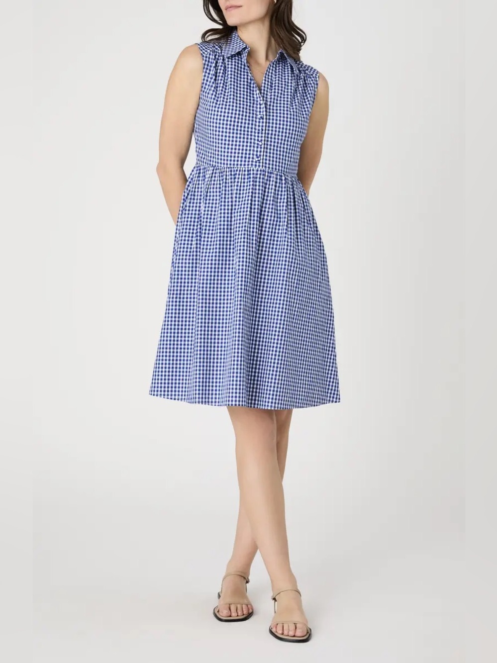 French Connection Blue Gingham Sleeveless Midi Dress